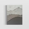 Abstract artwork with textured layers, transitioning from white, to light grey, to cool light brown to cool dark brown