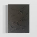 Abstract artwork with textured ridges and swirls in a monotone charcoal