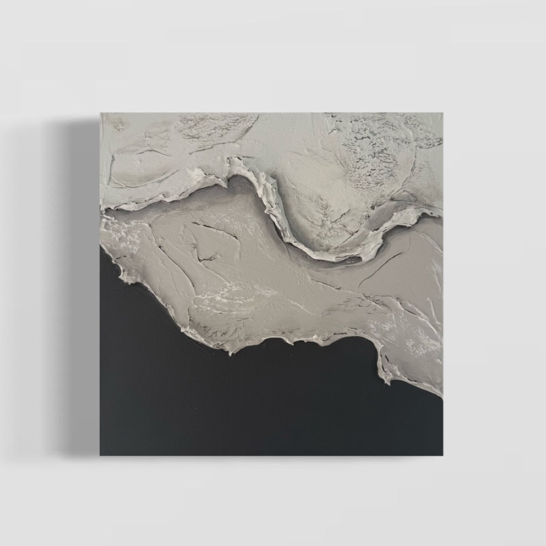Abstract artwork with soft grey, light grey brown and charcoal wave textures
