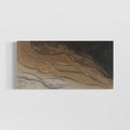 Abstract artwork with textured ridges, transitioning from dark warm brown to light warm brown to light beige